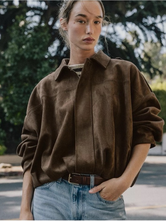 Zara Jackets & Blazers - Zara Viral Chocolate Brown Suede Effect Bomber Jacket Zip Collared Size M